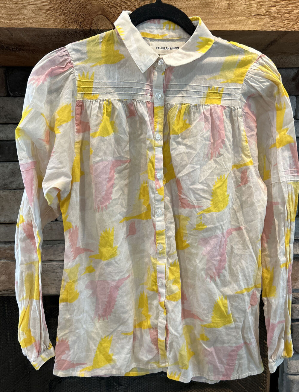 womens TALLULAH & HOPE cream/yellow/pink button up long sleeve shirt sz 4 *C1